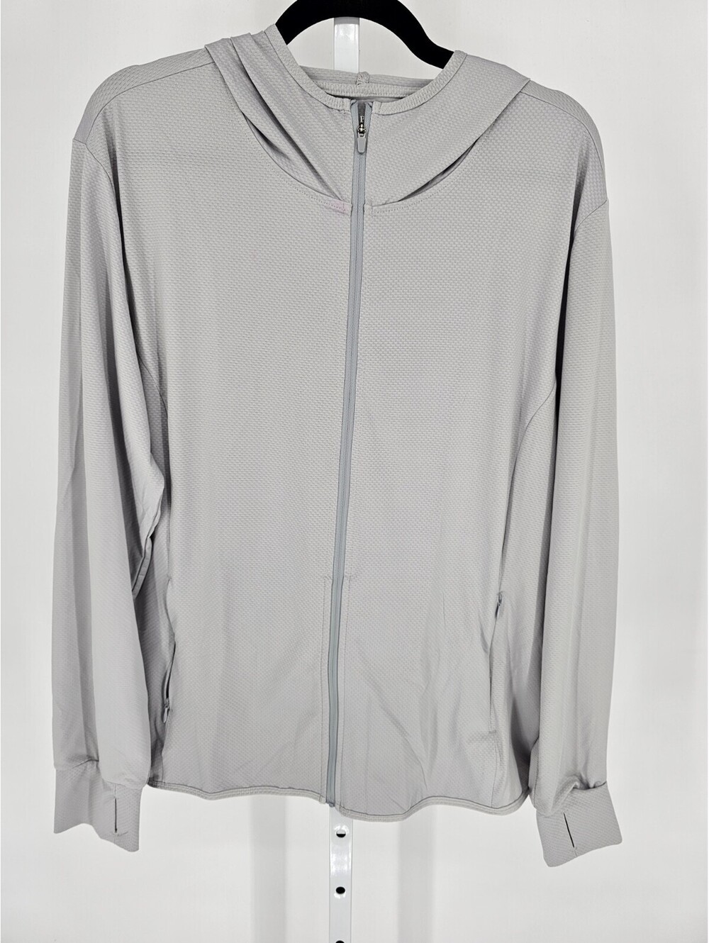 Libin Mens Sz XL Full Zip Lightweight Athletic Hoodie w/ Thumbholes Gray